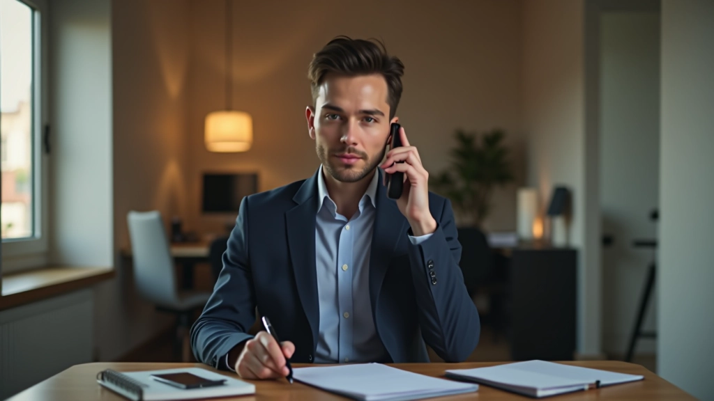 Real estate professional on phone call, actively qualifying lead with structured questions