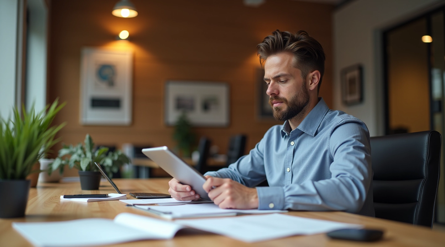 Real estate agent reviewing buyer signals and behavioral indicators at desk